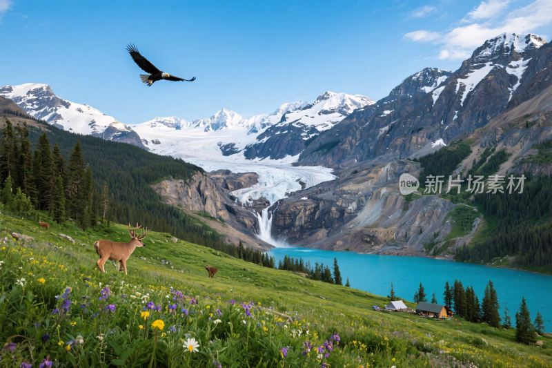 雪山湖泊自然风光