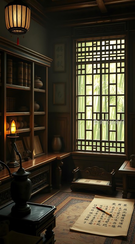 古风书房书卷墨香