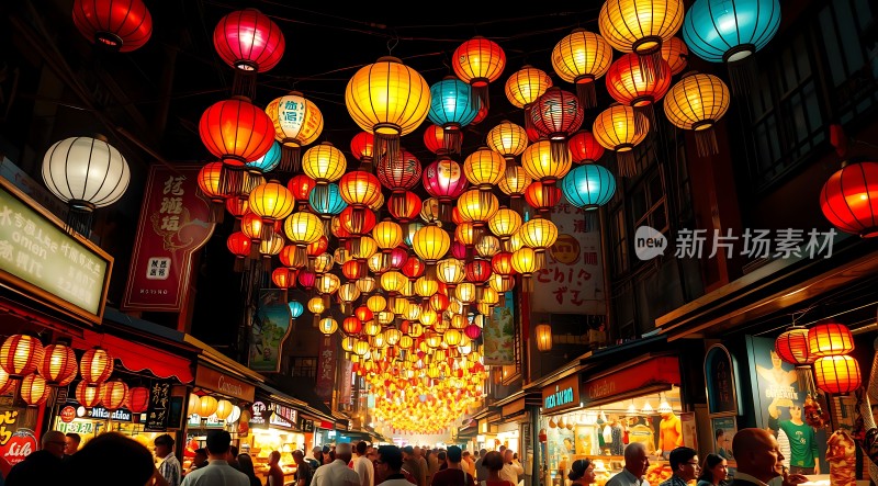 夜市灯笼映照繁华街景