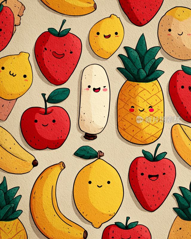 可爱卡通水果插画图案