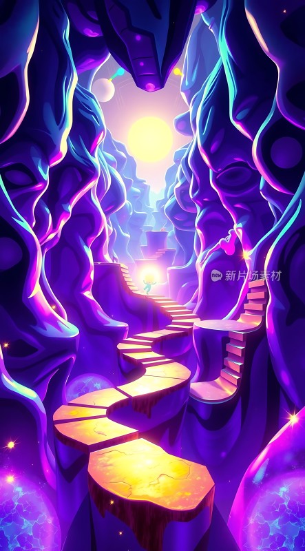 紫色奇幻世界中的神秘阶梯之旅