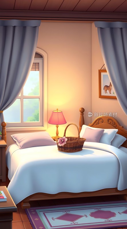 温馨卧室舒适床铺自然光线宁静氛围