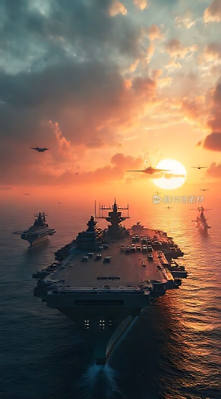 日落下的航母编队