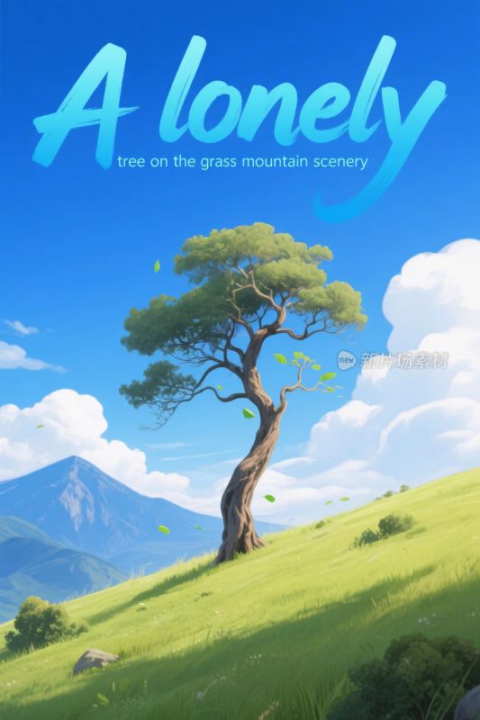 孤独树草山景插画
