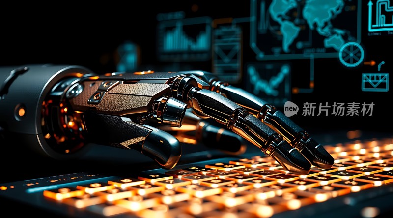 机械臂操作键盘科技感十足