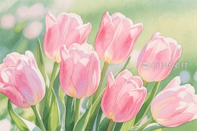 粉色郁金香水彩画