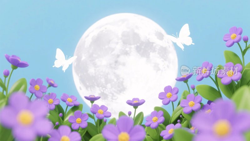 梦幻花卉月光插画