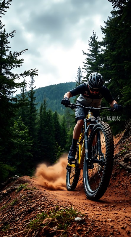 山地骑行者穿越林间小径