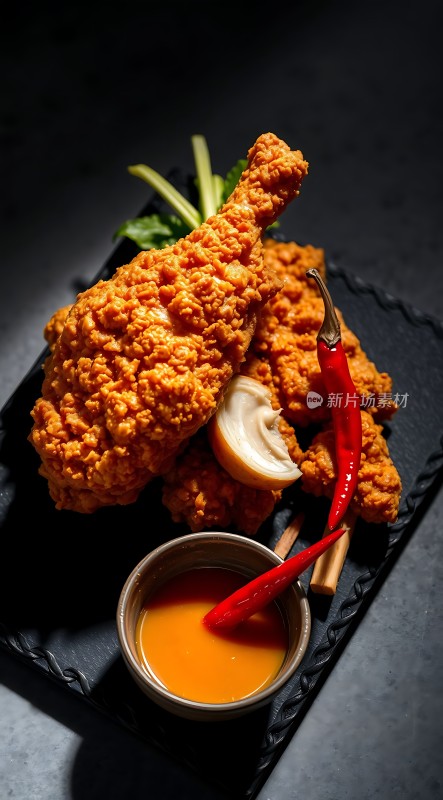 香辣炸鸡腿配酱汁