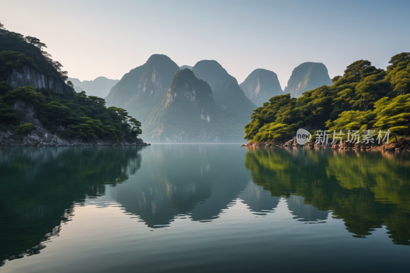 山倒映在湖水里有船高清风景图片