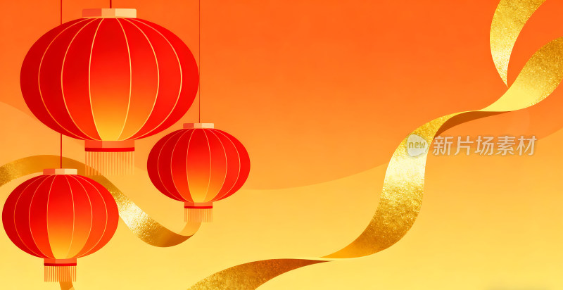 扁平风格春节过年红灯笼插画背景壁纸