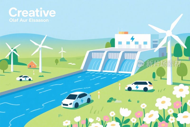 生态能源场景插画