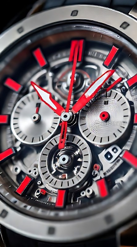 银色机械表盘红色指针
