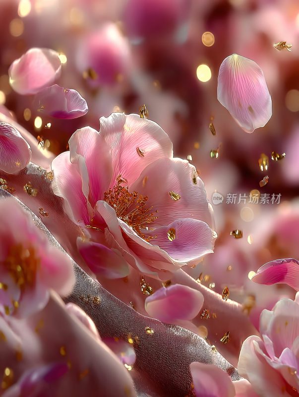 梦幻粉色花瓣飘落景象