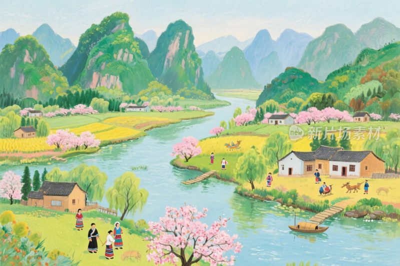 田园山水风景插画