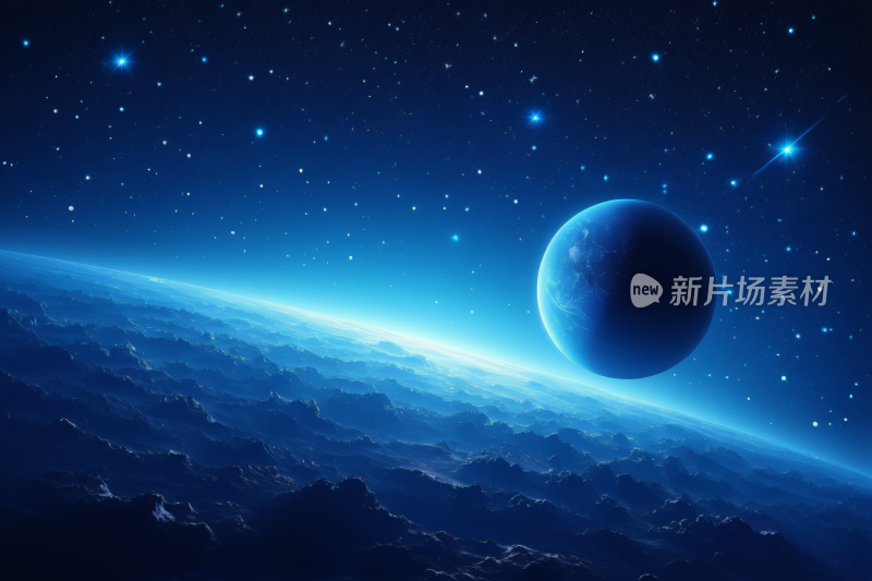 一颗拥有蓝天和星星的行星高清背景图片