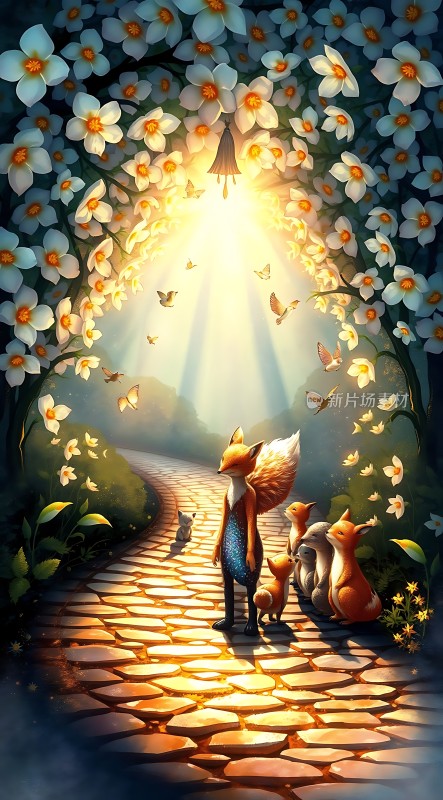 花海中的小狐狸一家