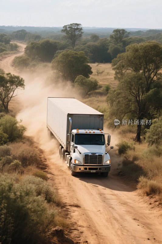 行驶在土路上的大货车