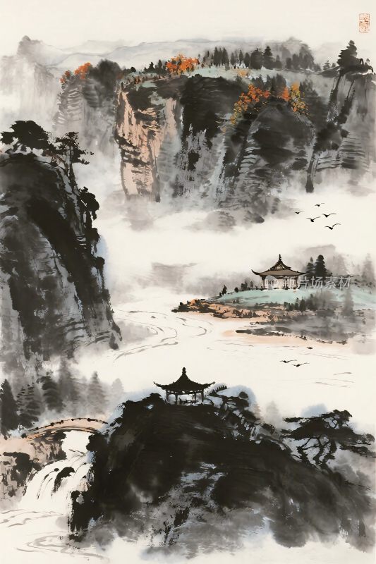 传统山水水墨国画