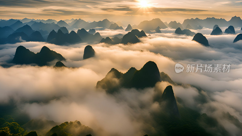 桂林山水照片山峰云海群山云雾缭绕自然风景