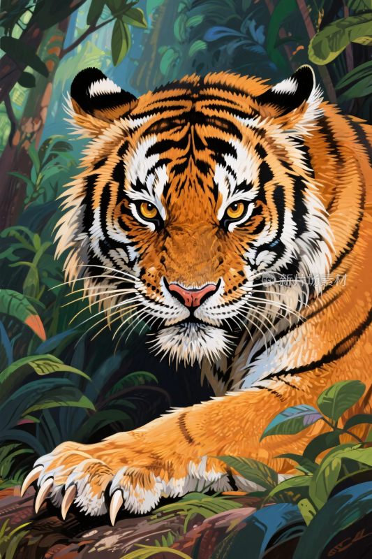 森林中的老虎插画