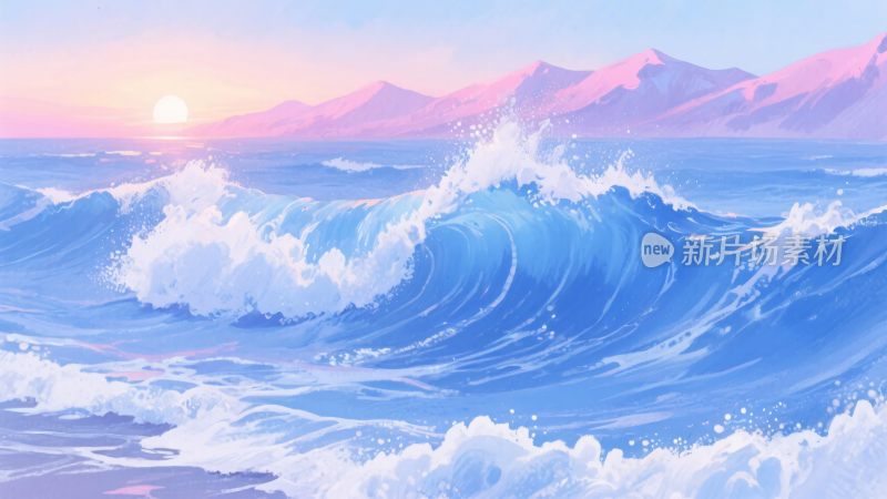 海边日出波浪插画