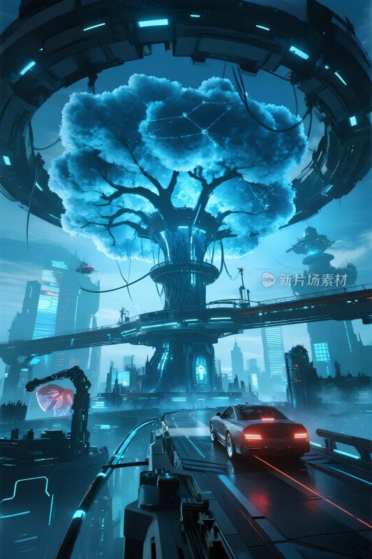 科幻未来城市场景插画