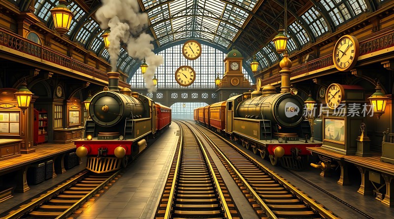 蒸汽火车驶入复古火车站