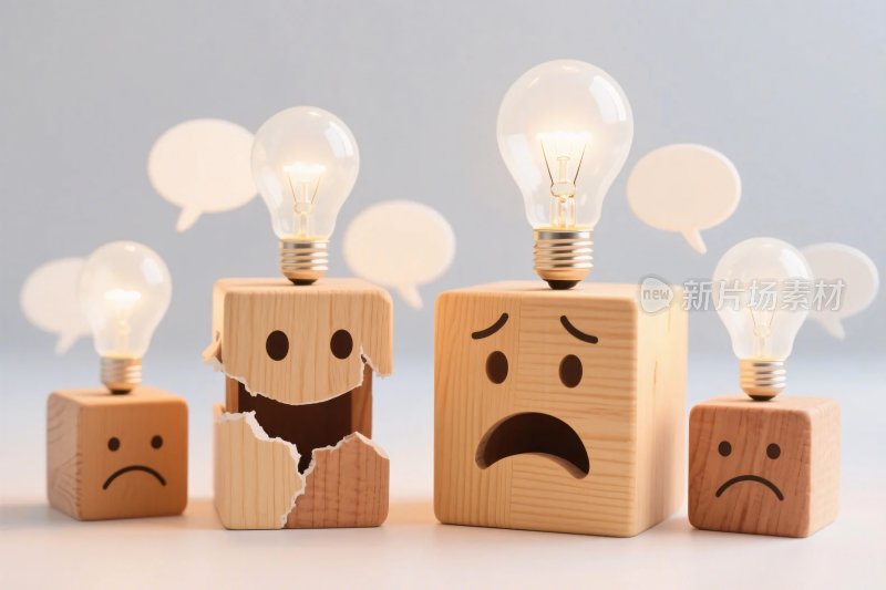 创意木块灯泡插画
