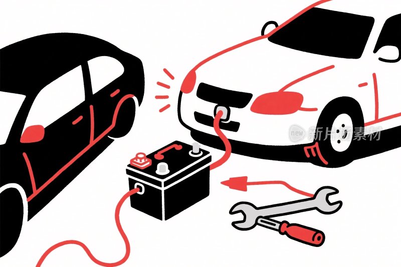汽车电池连接维修插画