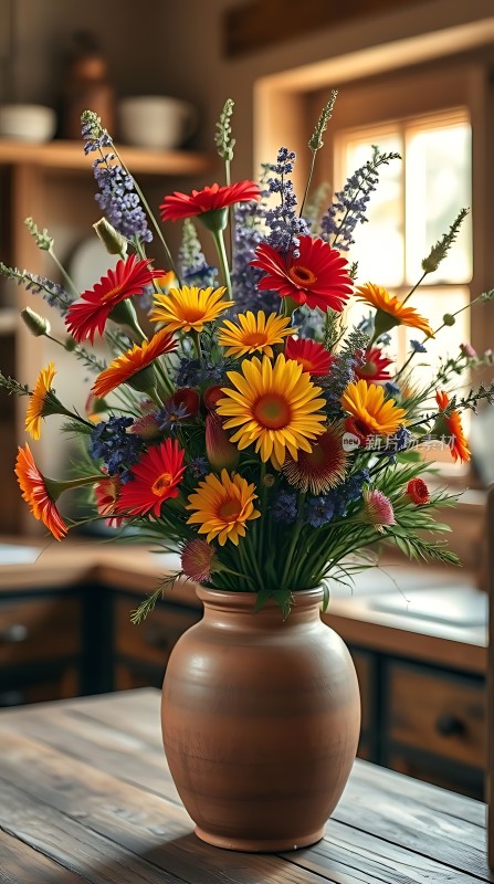 阳光下的彩色花艺