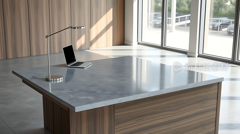 现代简约办公空间大理石桌面与木质装饰相得益彰