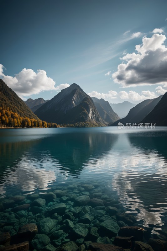 山脉和水面前景是岩石高清图片