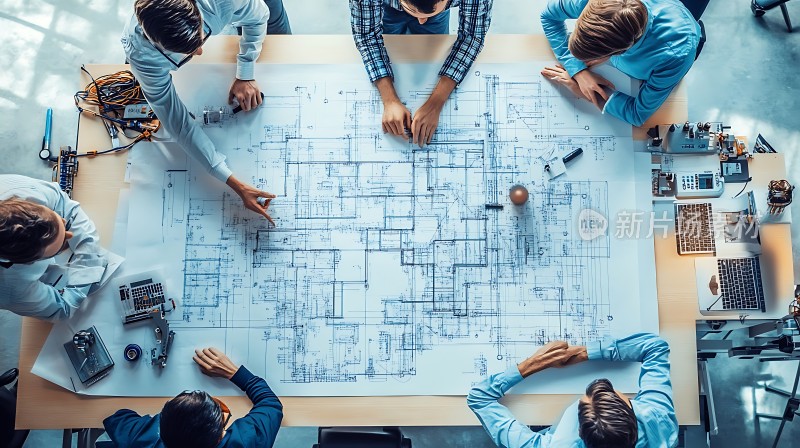 团队协作共同探讨建筑蓝图
