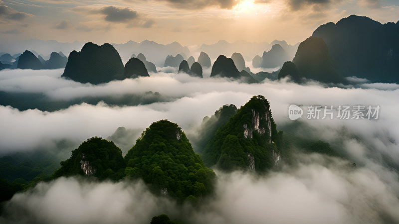 桂林山水照片山峰云海群山云雾缭绕自然风景