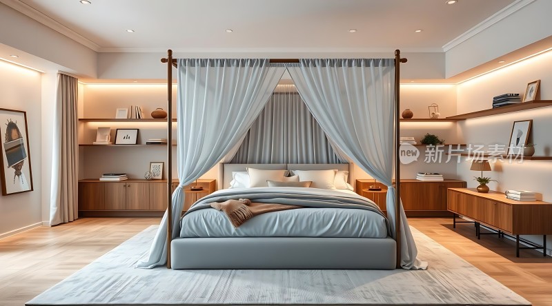 现代卧室设计简约风格四柱床温馨舒适