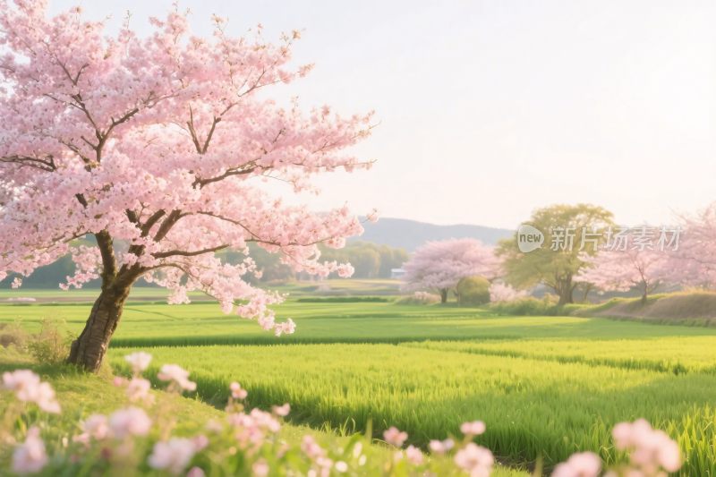 春日樱花田园风景