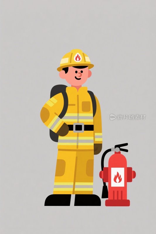 消防员与消防设施插画