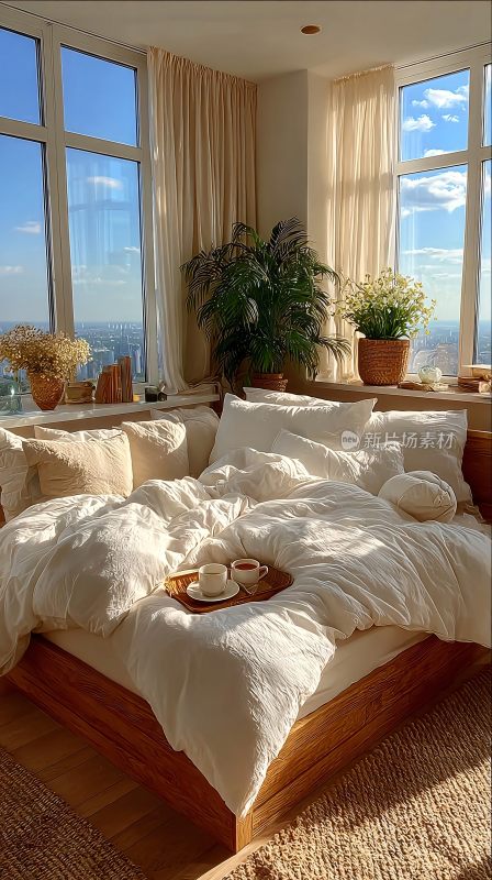 温馨舒适的卧室窗边大床场景