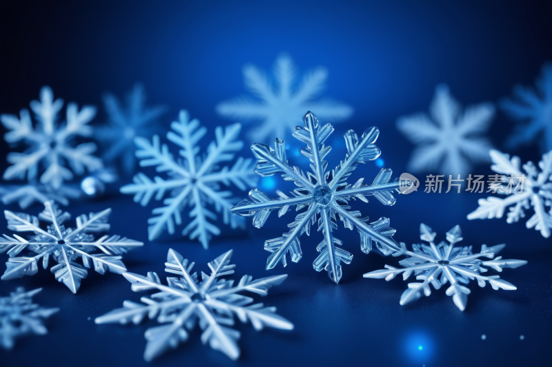 蓝色背景有许多雪花高清背景图片