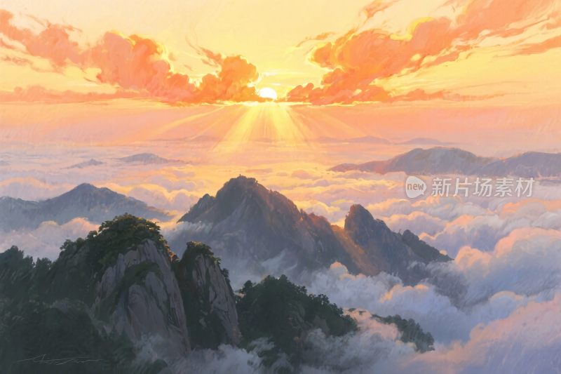 山水云雾风景插画