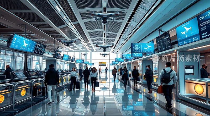 科技感十足的机场内部场景
