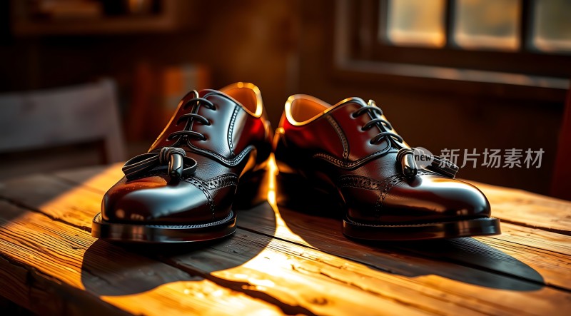 阳光下的黑色皮鞋