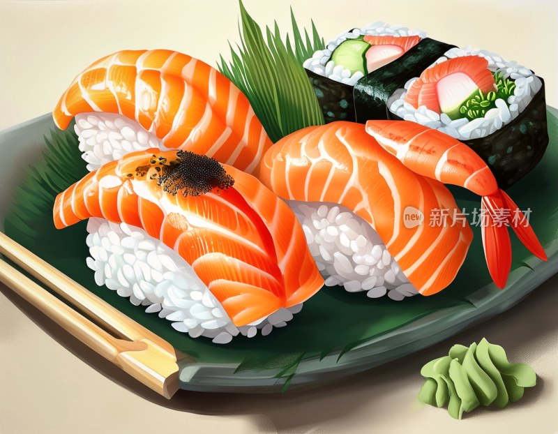 寿司鲑鱼片特写