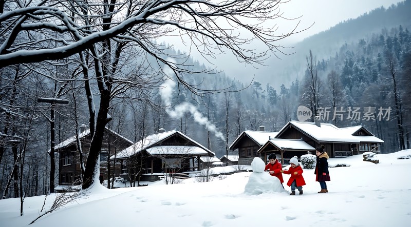 雪地里的温馨家庭时光