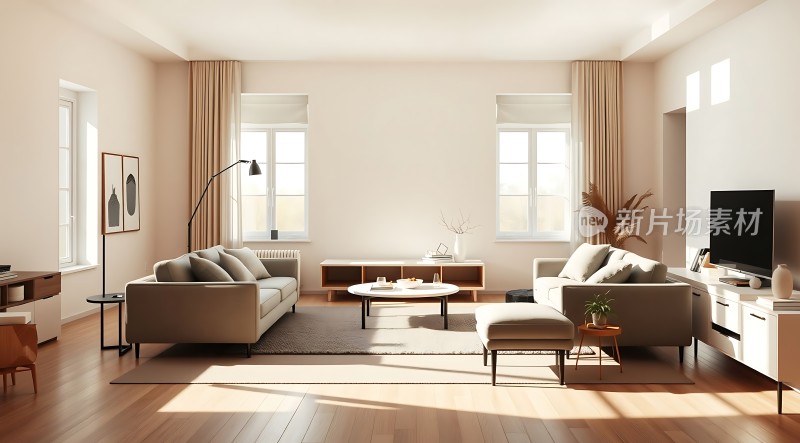 阳光明媚的现代客厅简约舒适生活空间