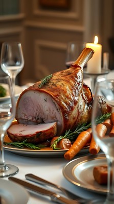 烛光晚餐美味烤肉配蔬菜