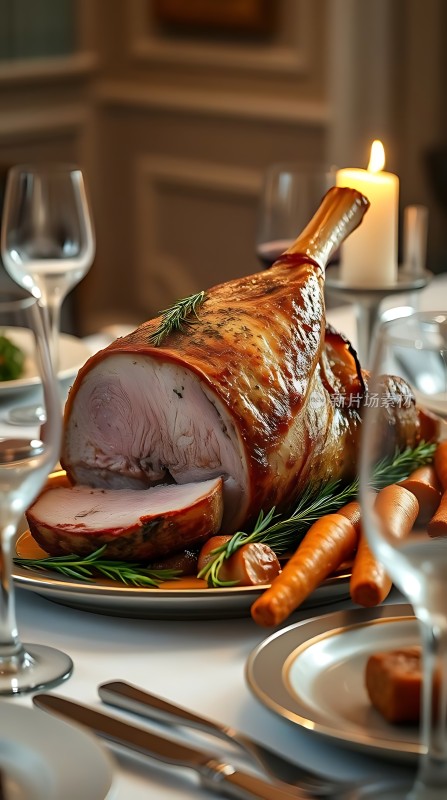 烛光晚餐美味烤肉配蔬菜