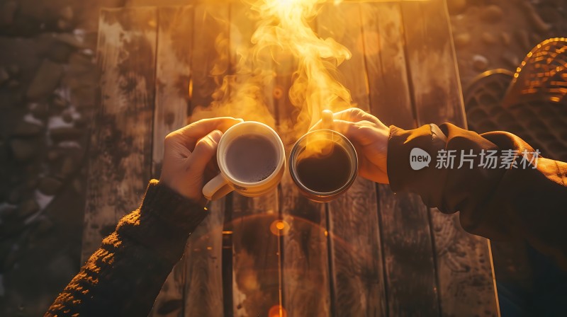 温暖握杯阳光下的温馨时刻