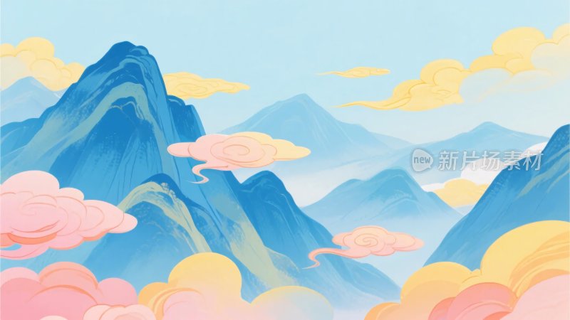 梦幻风格山峦云朵插画